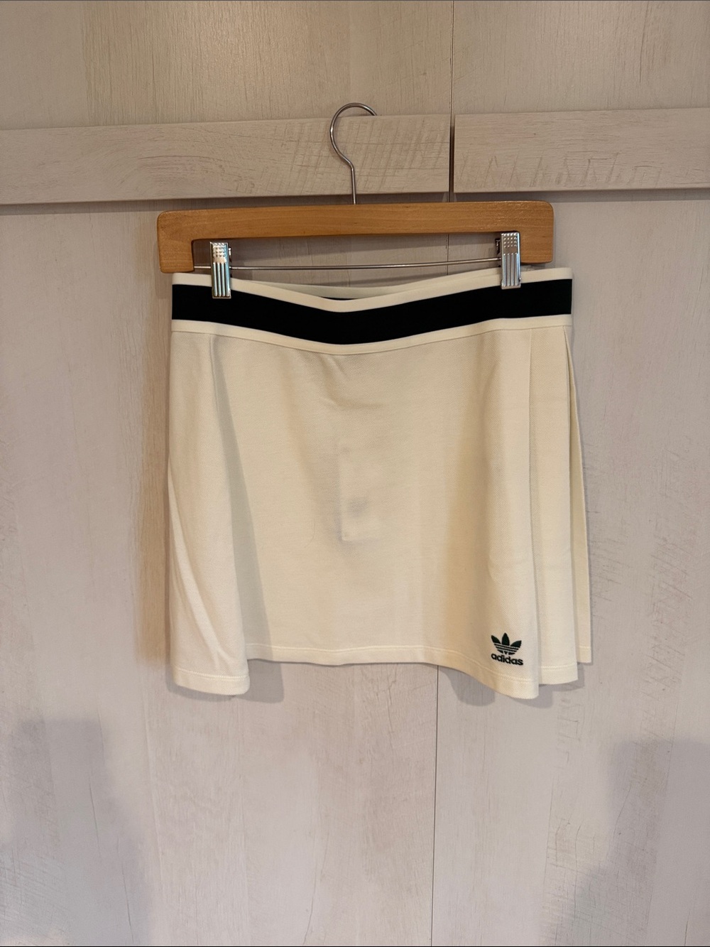 adidas Originals by Alexander Wang Cream Mini Skirt with Dark Green Waistband